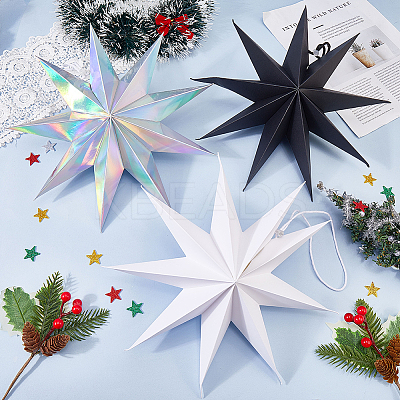 6Pcs 3 Colors Paper Star Pendant Decorations HJEW-GF0001-66B-1