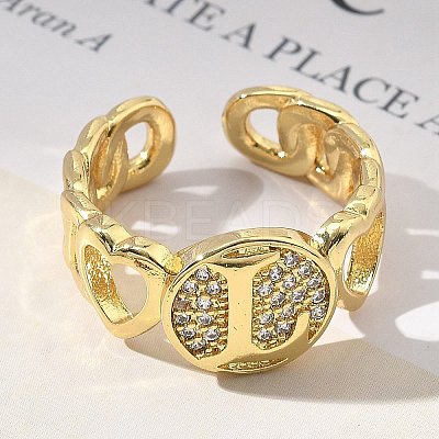 Brass Micro Pave Clear Cubic Zirconia Open Cuff Rings for Women RJEW-K289-02G-L-1
