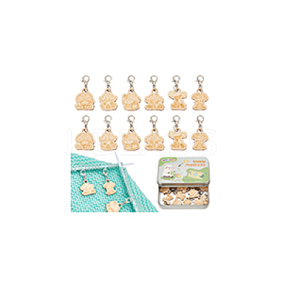 Wood Mushroom House Pendant Locking Stitch Markers HJEW-NB00121-1