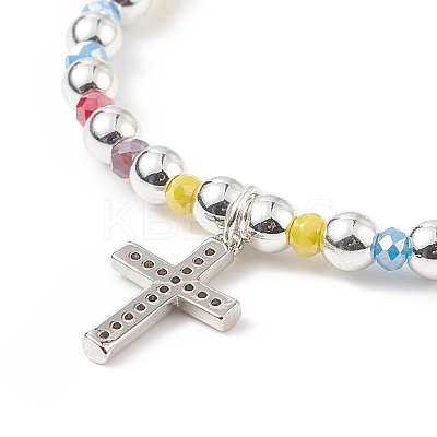 4Pcs 4 Color Glass & Synthetic Hematite Round Beaded Stretch Bracelets Set BJEW-JB08944-1