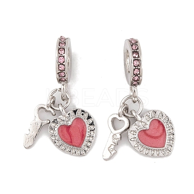 Rack Plating Alloy Light Rose Rhinestone European Dangle Charms FIND-C055-27P-04-1