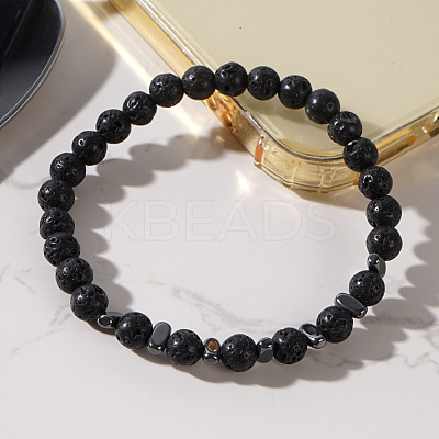 Natural Lava Rock Round Beads Stretch Bracelets for Men LS-WJ7927-1