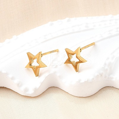 304 Stainless Steel Tiny Hollow Out Star Stud Earrings for Women LS-STAS-A065-01G-1