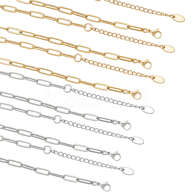 12Pcs 2 Colors 304 Stainless Steel Paperclip Chains Necklaces NJEW-WR00010-1