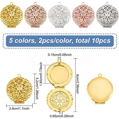 10Pcs 5 Colors Brass Diffuser Locket Pendants KK-BC0008-30-1