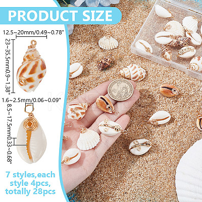28Pcs 7 Styles Natural Mixed Shell Pendants PALLOY-HY00104-1