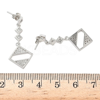 Rhombus Brass Micro Pave Clear Cubic Zirconia Dangle Stud Earrings EJEW-F383-10P-1