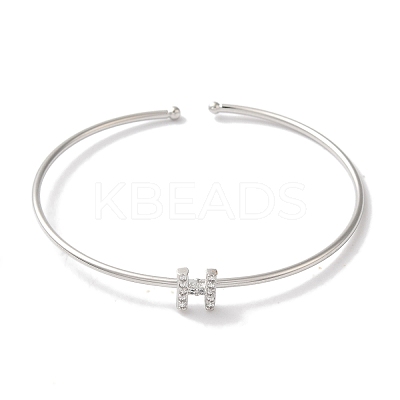 Rack Plating Brass Micro Pave Clear Cubic Zirconia Letter Open Cuff Bangles BJEW-A018-01P-H-1