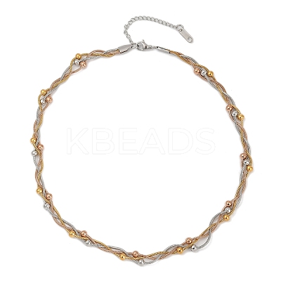 3 Colors 304 Stainless Steel Round Snake Chain Braided 3 Starnd Necklaces for Women NJEW-Z071-01M-1
