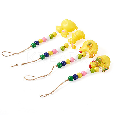 4Pcs 4 Style Easter Theme Plastic Hen & Rabbit Pendant Decorations HJEW-CF0001-16A-1