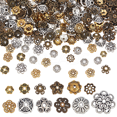 360Pcs 12 Styles Tibetan Style Alloy Bead Caps TIBE-SC0002-34-1