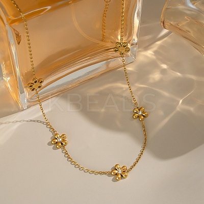 304 Stainless Steel Crystal Rhinestone Flower Link Chain Necklaces for Women LS-NJEW-A059-02G-1