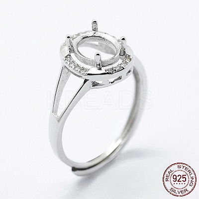 Anti-Tarnish Rhodium Plated 925 Sterling Silver Finger Ring Components STER-G027-13P-1