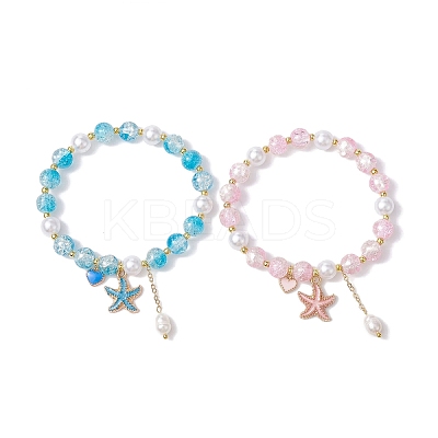 2Pcs 2 Color Glass Round Beaded Stretch Bracelets Set BJEW-JB09752-1