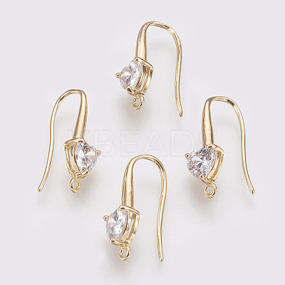 Brass Cubic Zirconia Earring Hooks X-KK-R037-191G-1