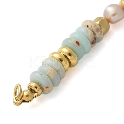 Natural Shoushan Stone & Plastic Imitation Pearl Disc Beaded Connector Charms/Links LS-STAS-L277-11G-02-1