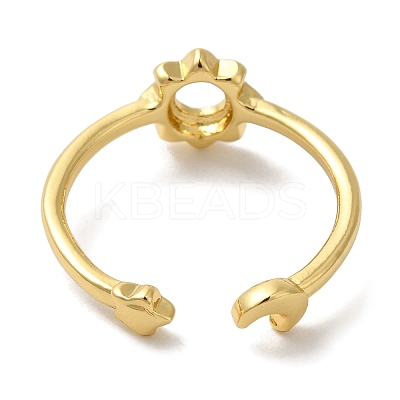 Flower Rack Plating Brass Open Cuff Finger Rings for Women RJEW-L123-101G-1