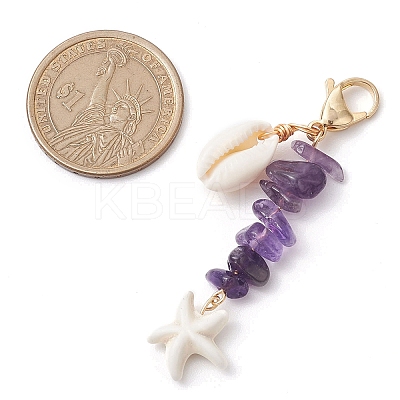 Starfish Synthetic Turquoise & Natural Cowrie Shell Pendant Decoration HJEW-JM02150-1