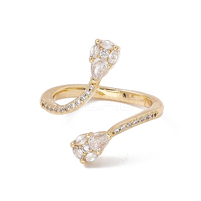 Clear Cubic Zirconia Snake Open Cuff Ring RJEW-B043-01-1