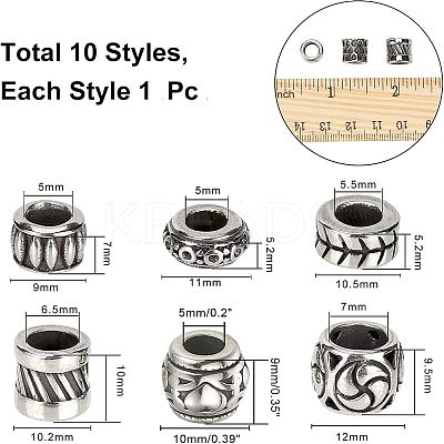 10 Style 304 Stainless Steel European Beads STAS-NB0001-09AS-1
