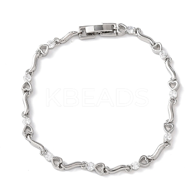 Brass Micro Pave Clear Cubic Zirconia Link Chain Bracelets for Women BJEW-D387-02P-1