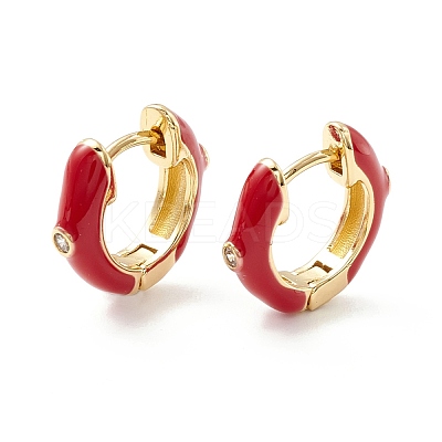 Clear Cubic Zirconia Chunky Hinged Hoop Earrings with Enamel EJEW-P196-20G-02-1