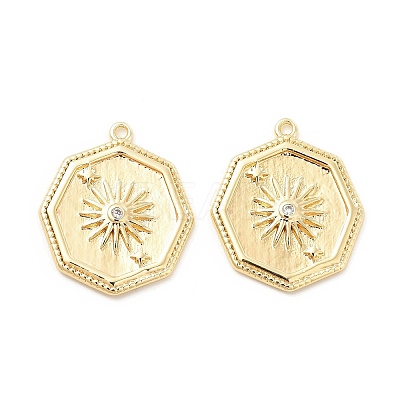 Brass with Micro Pave Clear Cubic Zirconia Pendants KK-B062-05G-1