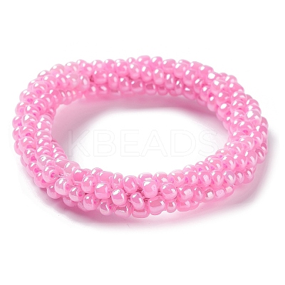 Crochet Glass Beads Braided Stretch Bracelet BJEW-K232-01R-1