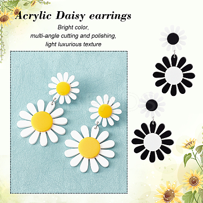4 Pairs 4 Colors Acrylic Sunflower Dangle Stud Earrings EJEW-AN0002-99-1