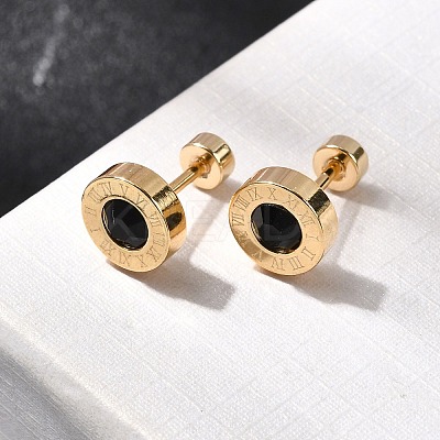 304 Stainless Steel Flat Round Stud Earrings EJEW-F396-01G-01-1