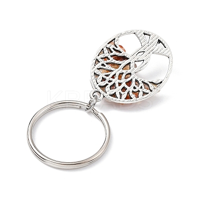 Natural Carnelian Chip & Alloy Tree of Life Pendant Keychain KEYC-JKC00648-04-1