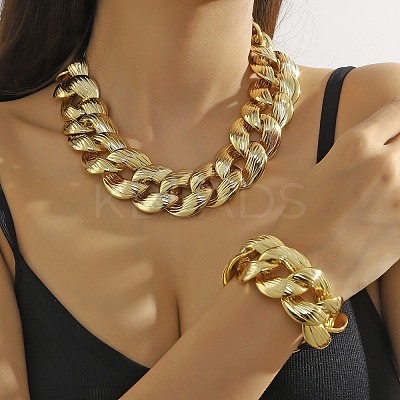 Electroplated CCB Curb Chain Necklace & Bracelets Set SJEW-G084-01G-1
