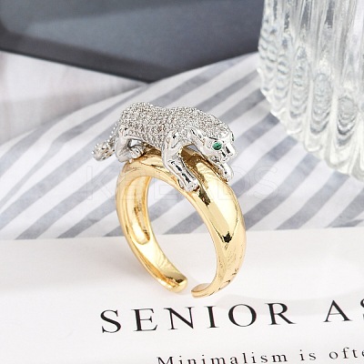 Brass Micro Pave Clear Cubic Zirconia Cuff Rings for Women Men RJEW-Z080-02GP-01-1