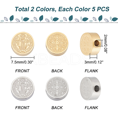 10Pcs 2 Colors 304 Stainless Steel Beads STAS-UN0041-09-1