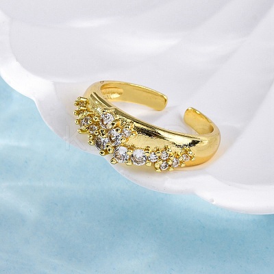 Brass Micro Pave Clear Cubic Zirconia Cuff Rings for Women RJEW-Q009-04G-1