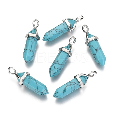 Bullet Dyed Synthetic Turquoise Pointed Pendants X-G-F295-03A-1