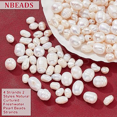 4Strands 2 Styles Natural Cultured Freshwater Pearl Beads Strands PEAR-NB0001-64-1