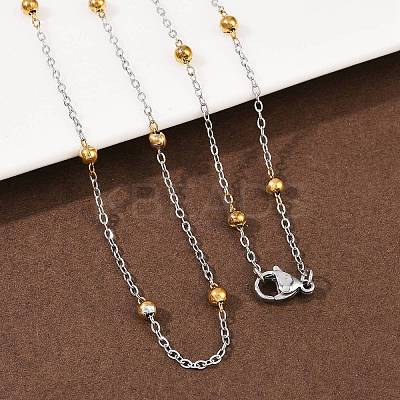 304 Stainless Steel 3MM Round Bead Cable Chain Necklaces for Women NJEW-G177-03B-GP-1