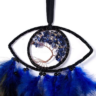Handmade Eye & Tree of Life Woven Net/Web with Feather Wall Hanging Decoration HJEW-K035-06-1