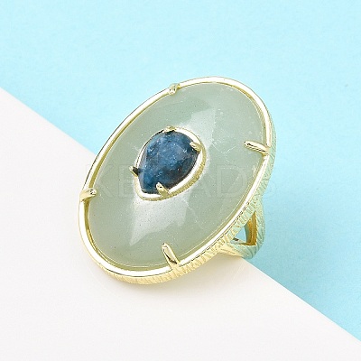 Natural Green Aventurine & Apatite Oval Cuff Rings G-P599-01G-02-1