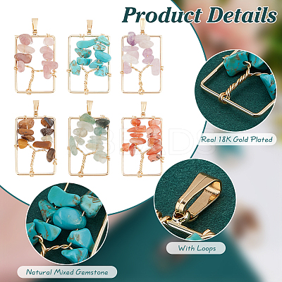 12Pcs 6 Styles Natural Mixed Gemstone Chip Pendants FIND-PH0021-37-1