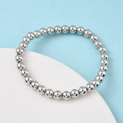 Brass Round Beaded Stretch Bracelets for Men Women BJEW-B148-05D-P-1