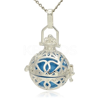 Silver Color Plated Brass Hollow Round Cage Pendants LS-KK-J240-02S-1