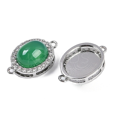 Natural Green Onyx Agate(Dyed & Heated) Oval Connector Charms KK-U043-50P-02-1
