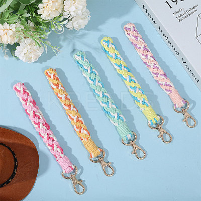 5Pcs 5 Colors Handmade Macrame Cotton Wristlet Bracelet Keychain Pendant Decoration HJEW-GL0001-15-1