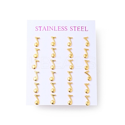 304 Stainless Steel Tiny Musical Note Stud Earrings with 316 Stainless Steel Pins for Women EJEW-J043-20G-1