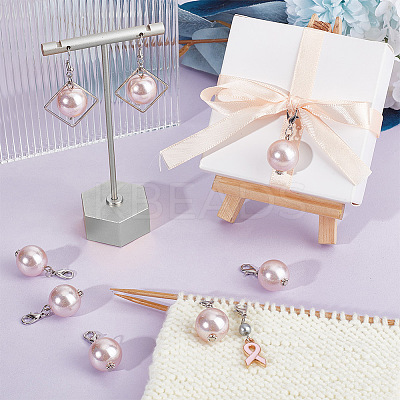 Awareness Ribbon & Round Pendant Stitch Markers HJEW-AB00333-1