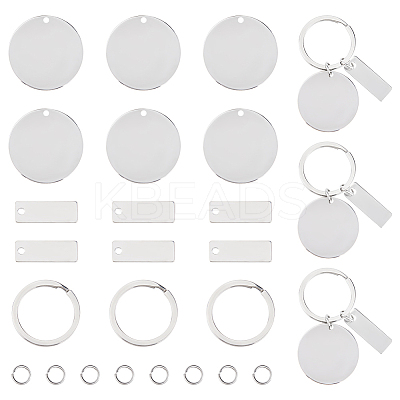 DIY Rectangle/Flat Round Stainless Steel Blank Tag Keychain Making Kit DIY-SC0026-56-1