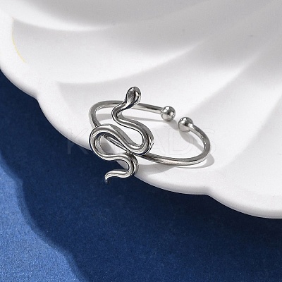Snake 304 Stainless Steel Open Cuff Ring for Women RJEW-M049-02P-1