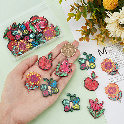 24Pcs 4 Style Transparent Acrylic Pendants MACR-CA0001-13-1